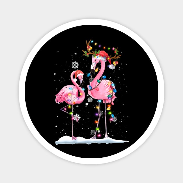 Christmas Flamingo Santa Hat Xmas Lights Flamingo Loves Magnet by WoowyStore